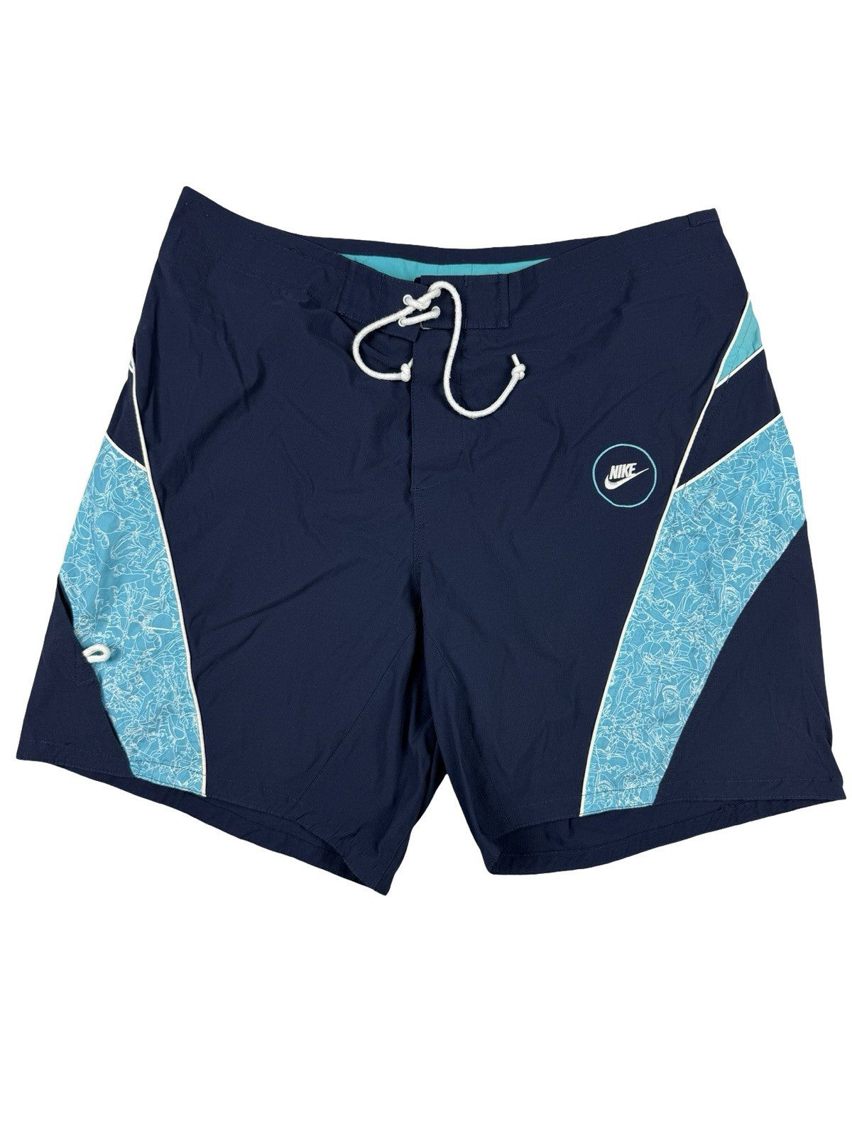 Nike Retro Blue Mesh Web Lined Swim Trunk Board Shorts Size Large (36)