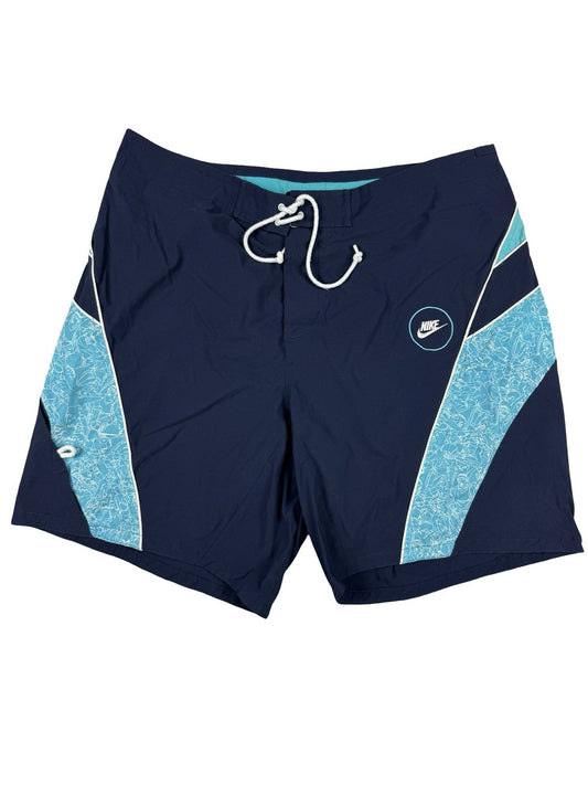 Nike Retro Blue Mesh Web Lined Swim Trunk Board Shorts Size Large (36)
