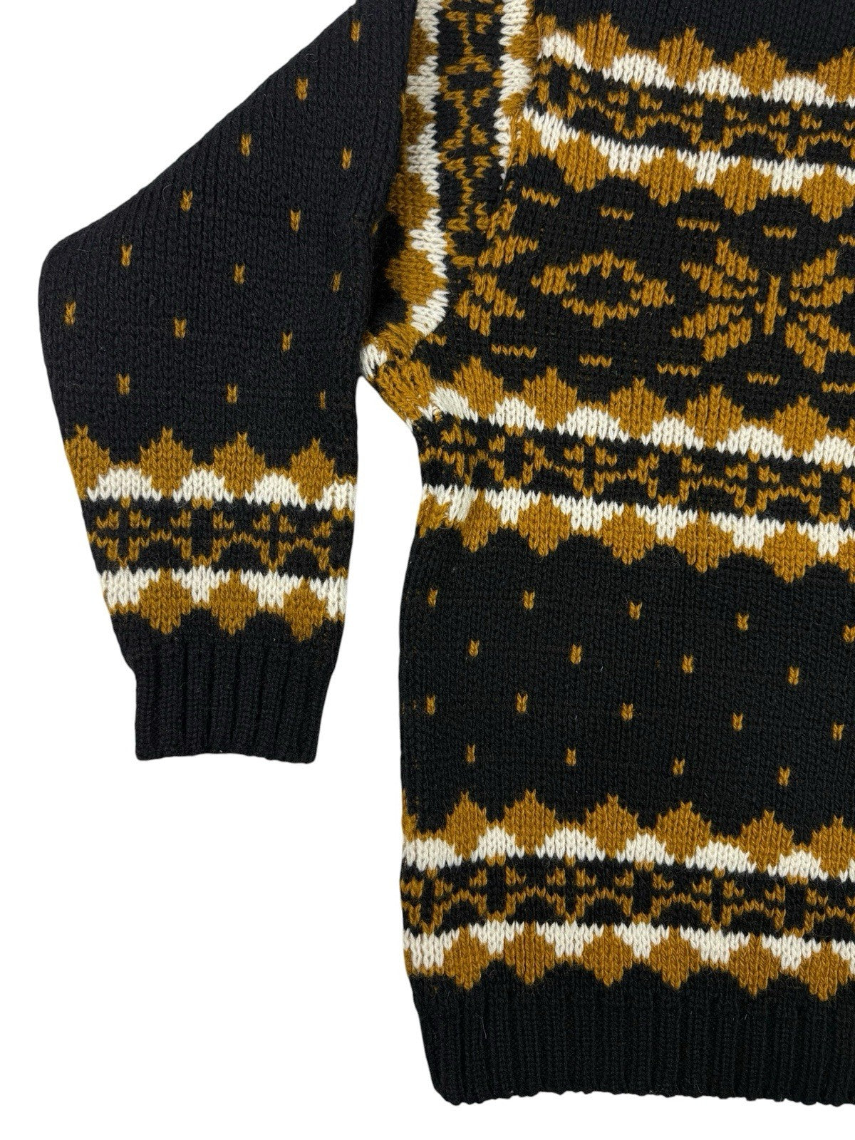 Vintage Norwegian Wool Black Snowflake Pattern Cardigan Women's Medium