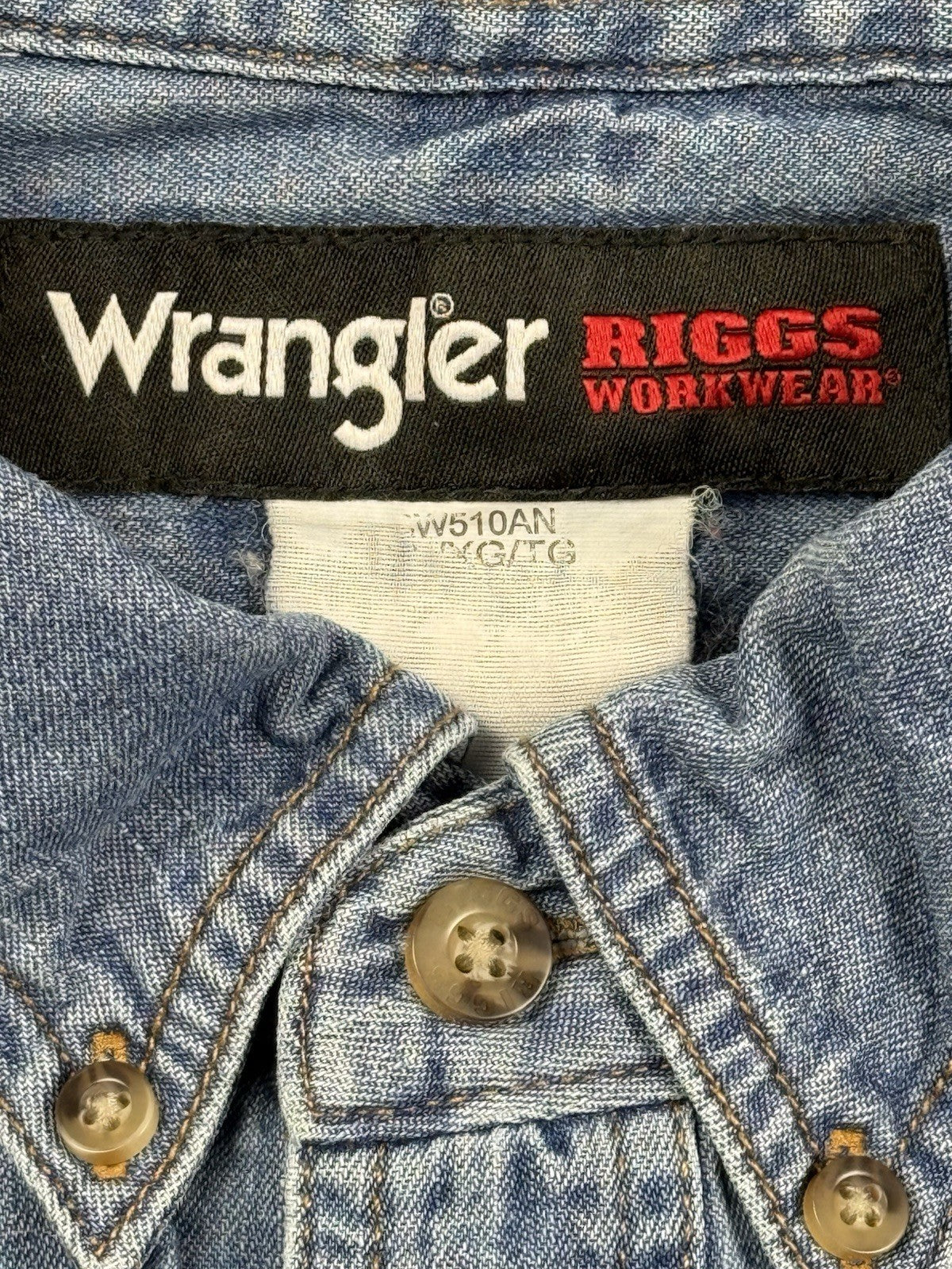 Wrangler Riggs Workwear Blue Cotton Denim Button Collar Shirt XL