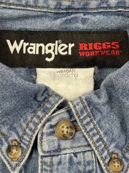 Wrangler Riggs Workwear Blue Cotton Denim Button Collar Shirt XL