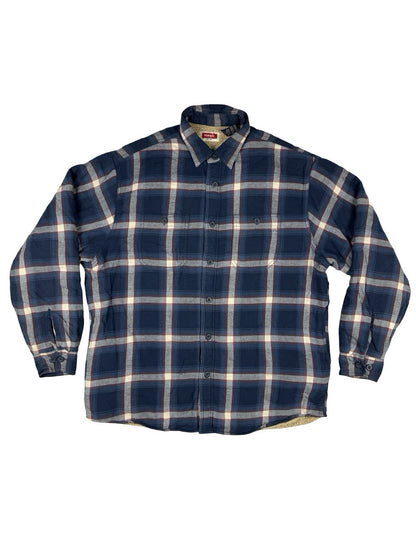 Wrangler Blue Plaid Fleece Lined Shirt Jacket Large