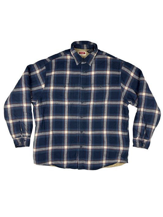 Wrangler Blue Plaid Fleece Lined Shirt Jacket Large