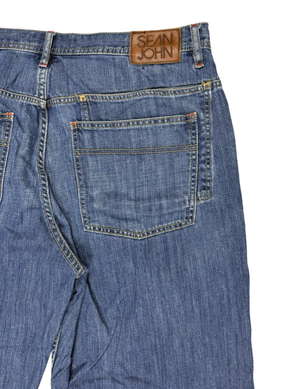 Sean John Retro Blue Wide Leg Relax Hip Hop Denim Jeans 36W 34L