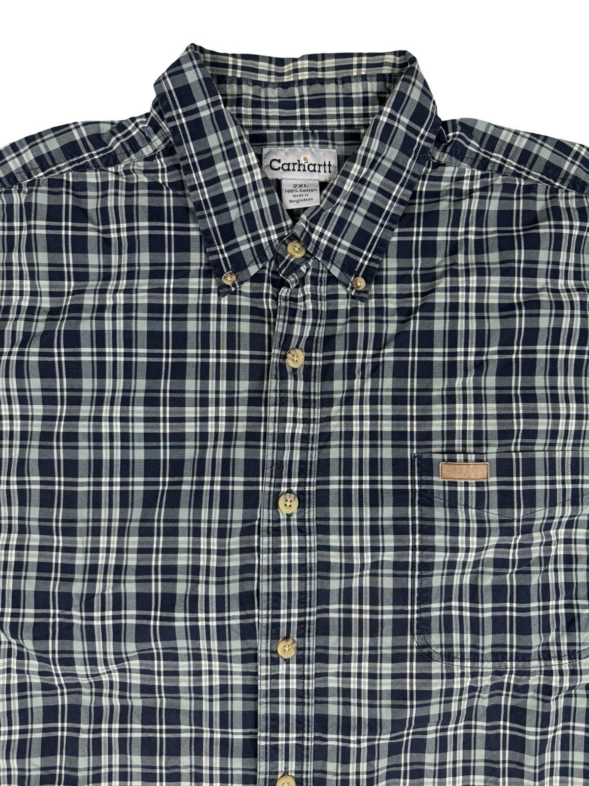 Carhartt Essential Blue Plaid Short Sleeve Button Cotton Shirt 2XL