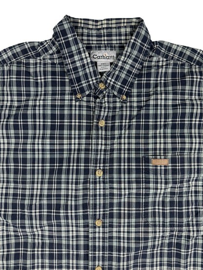 Carhartt Essential Blue Plaid Short Sleeve Button Cotton Shirt 2XL