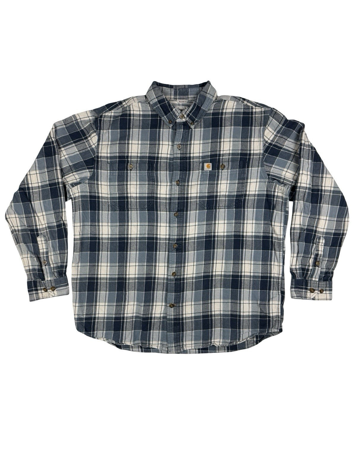 Carhartt Blue Trumbull Relaxed Fit Cotton Plaid Flannel Shirt XL