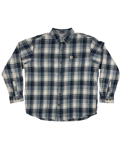 Carhartt Blue Trumbull Relaxed Fit Cotton Plaid Flannel Shirt XL