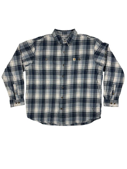 Carhartt Blue Trumbull Relaxed Fit Cotton Plaid Flannel Shirt XL