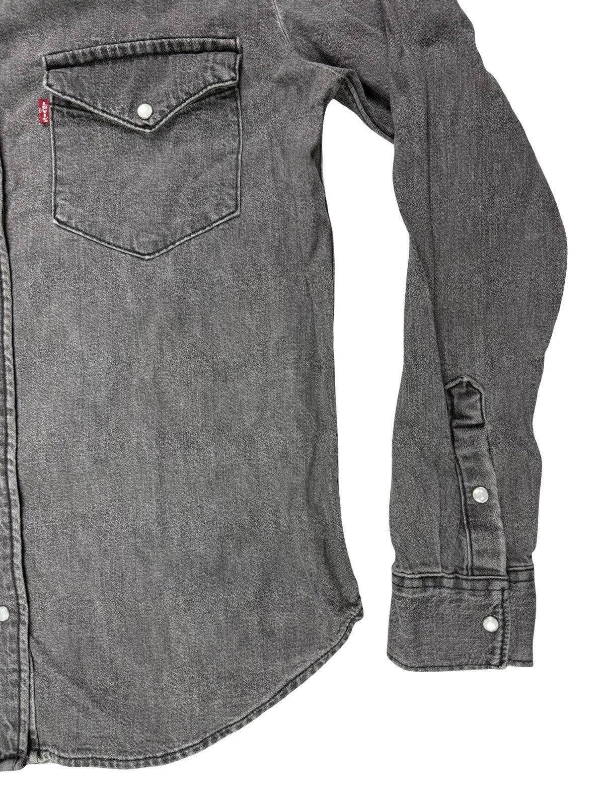 Levi's Faded Grey Pearl Snap Western Cotton Denim Shirt Small