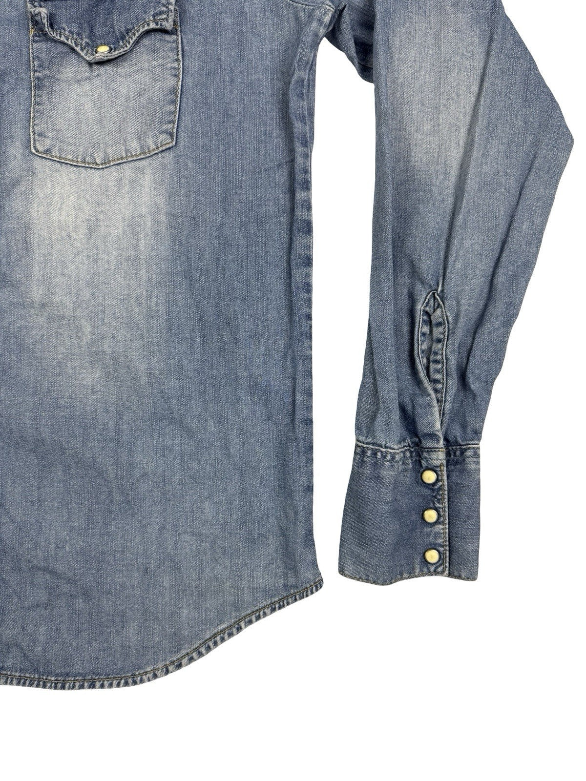 Lee Faded Blue Retro Pearl Snap Denim Western Shirt Medium