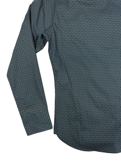 Gianni Feraud Blue Geometric Pattern Slim Fit Dress Shirt Medium (16in Collar)