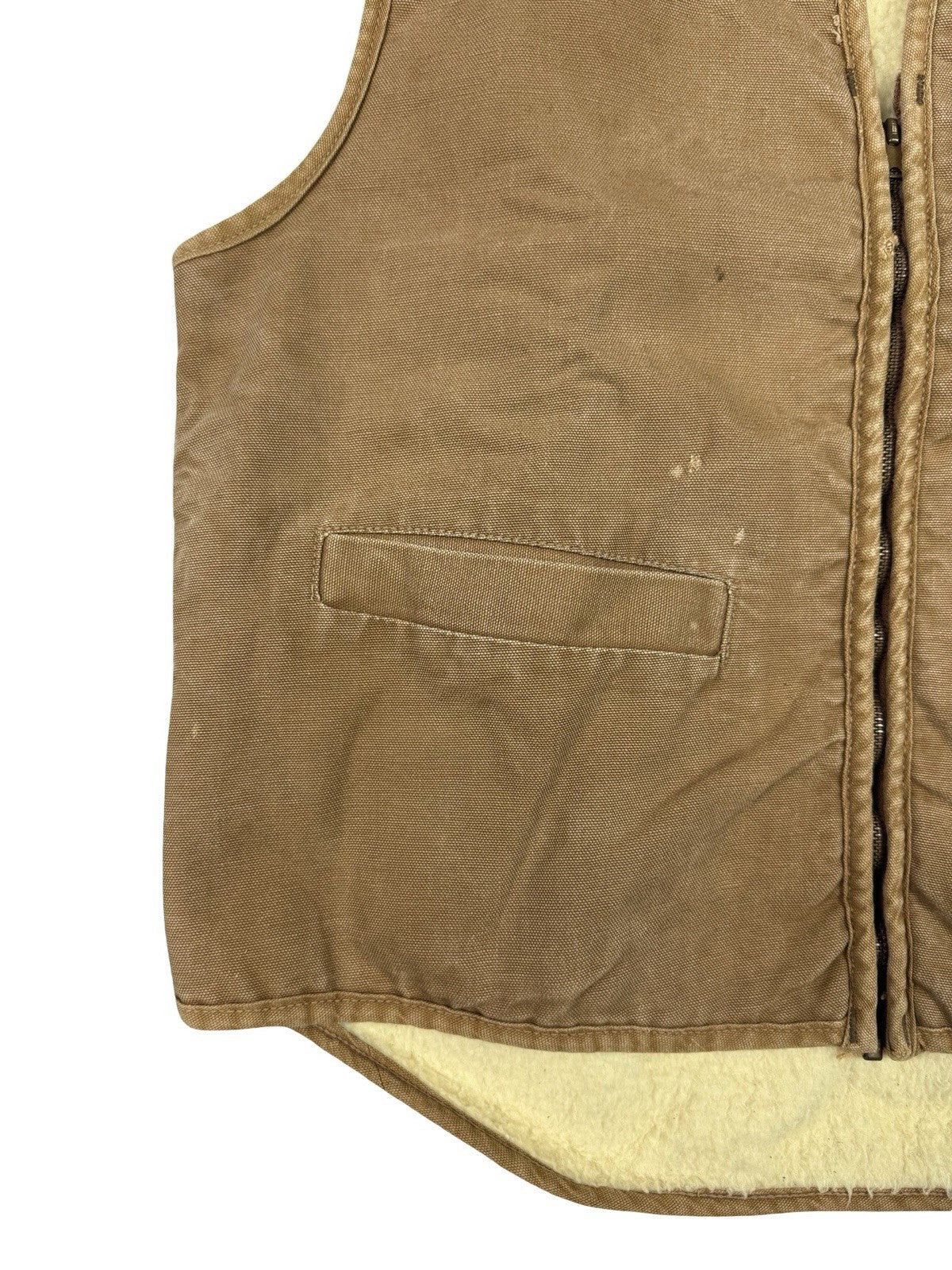 Carhartt Sherpa Lined 90s Beige Work Vest Gilet Body Warmer Large