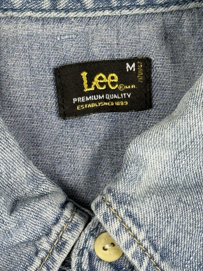 Lee Faded Blue Retro Pearl Snap Denim Western Shirt Medium