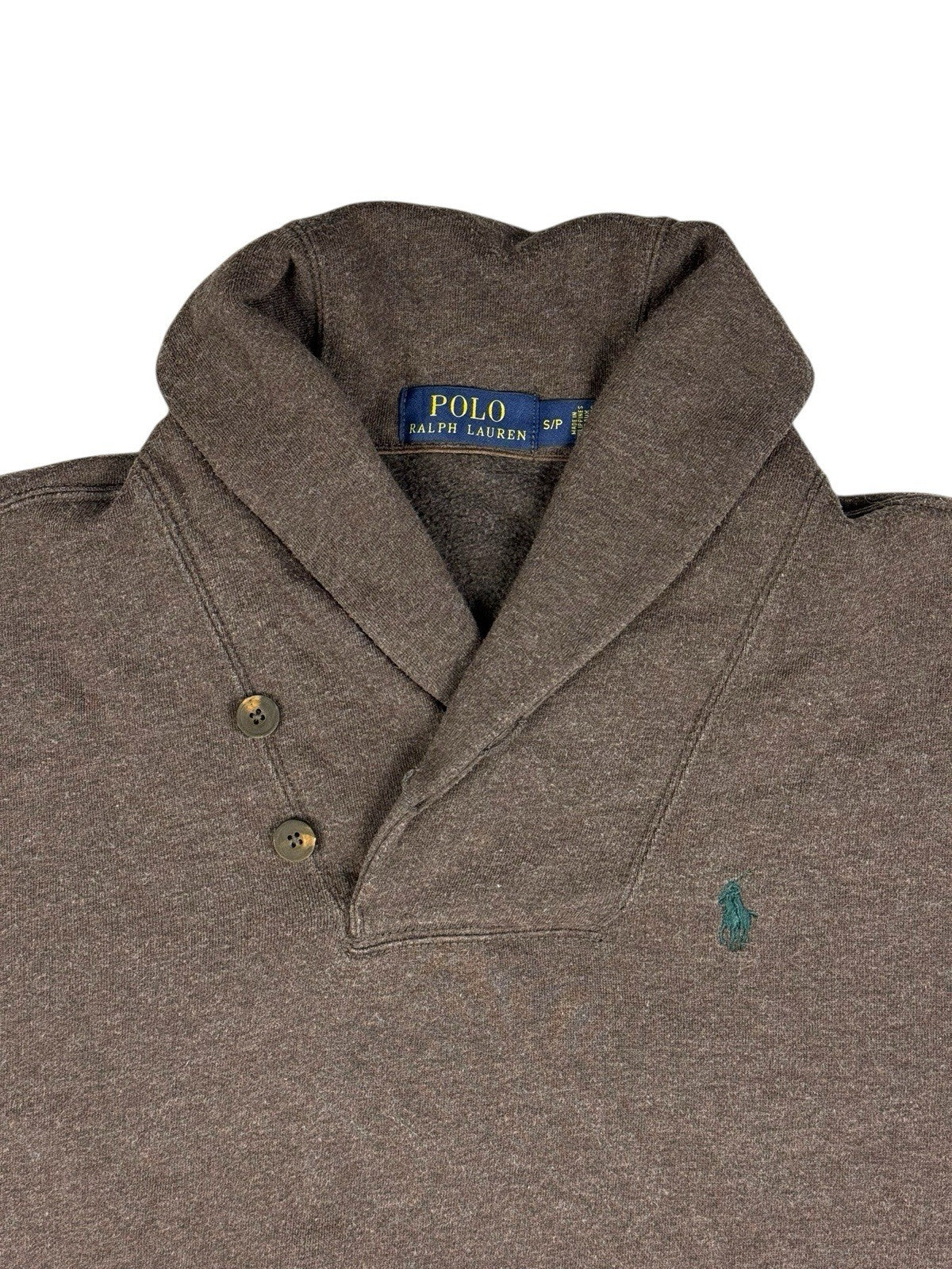 Polo Ralph Lauren Brown Shawl Collar Elbow Patch Jumper Small