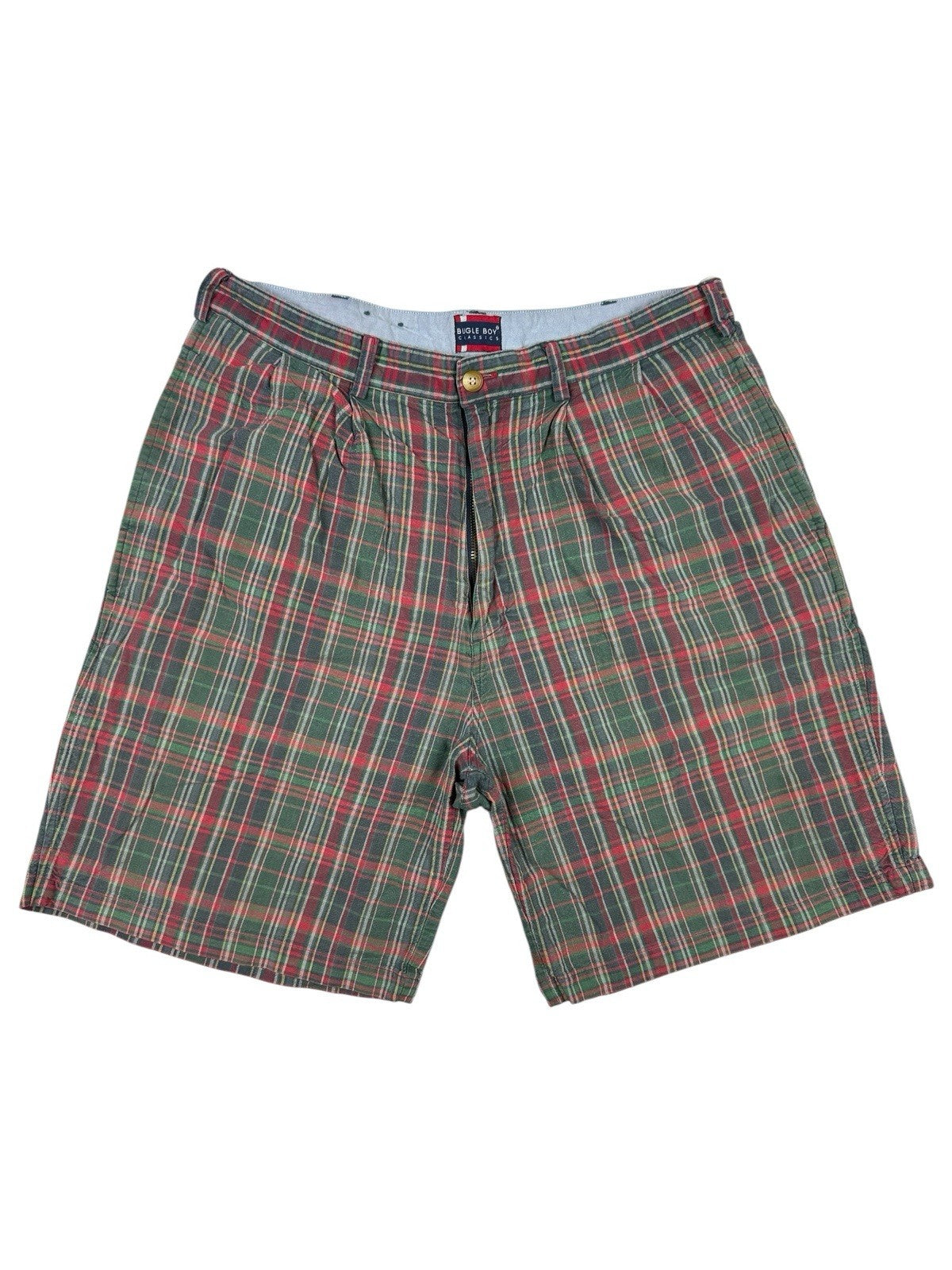 Bugle Boy Vintage Multi Plaid Cotton 90's Shorts 34W