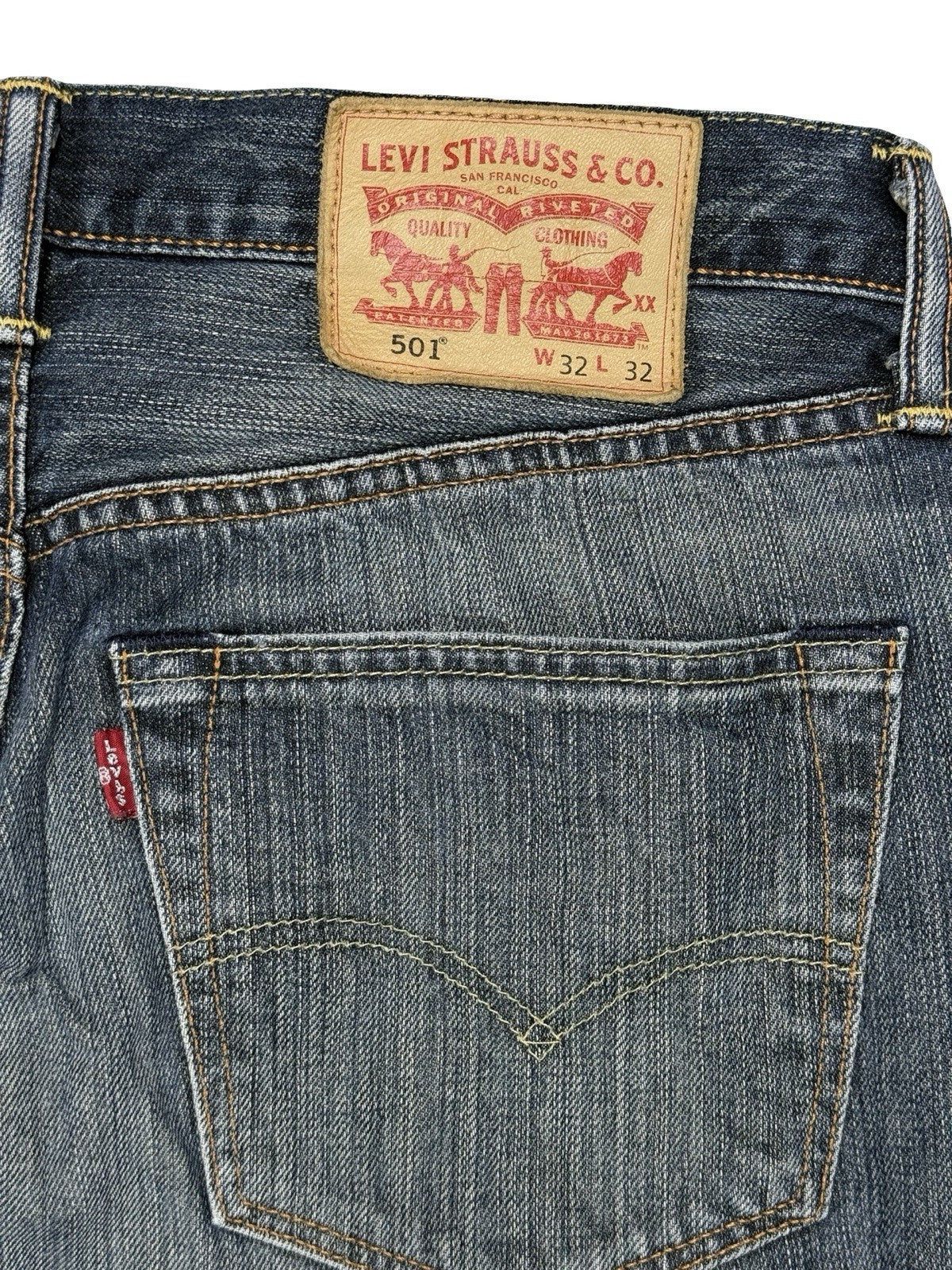 Levi's 501 Blue Straight Fit Button Fly Denim Jeans 32W 32L