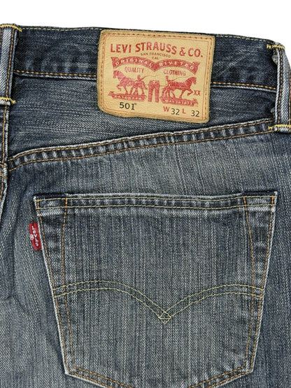 Levi's 501 Blue Straight Fit Button Fly Denim Jeans 32W 32L