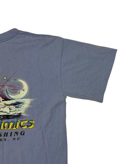 Vintage American Purple Graphic Print Sports Fishing Cotton Top Large