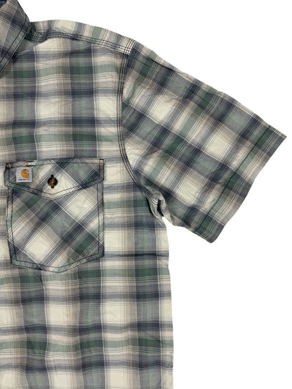Carhartt Green Grey Plaid Short Sleeve Relaxed Fit Button Shirt Large Regular