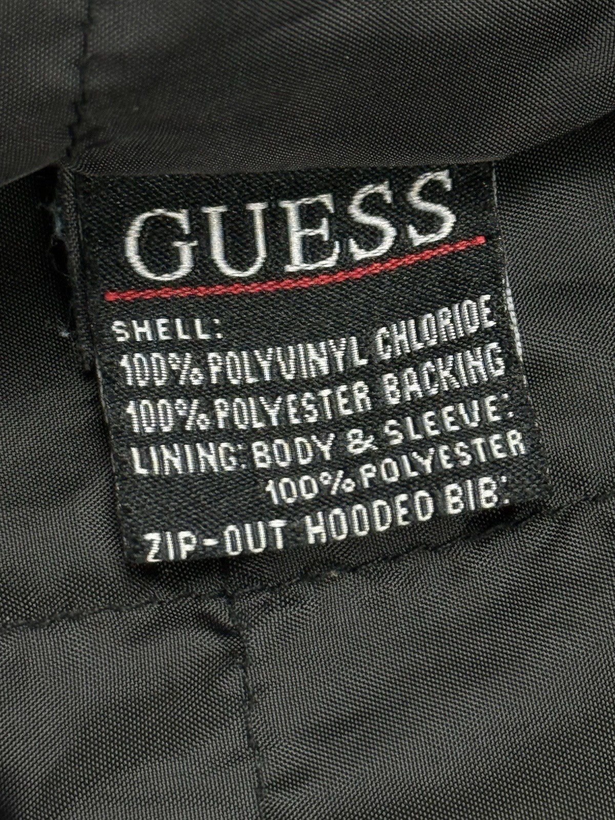 GUESS Retro Y2K Black Faux Leather Zip Out Hooded Jacket Size Small