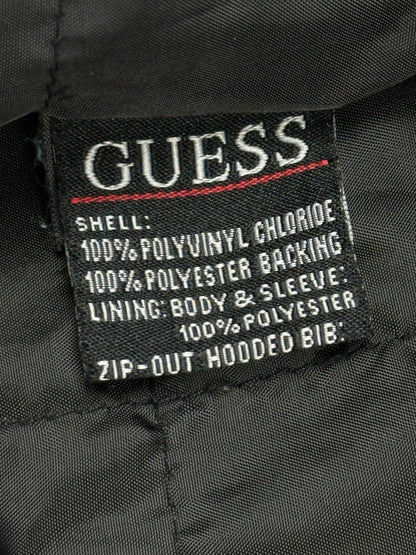 GUESS Retro Y2K Black Faux Leather Zip Out Hooded Jacket Size Small