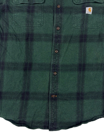 Carhartt Green Plaid Flannel Loose Fit Heavyweight Button Shirt Small