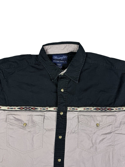 Wrangler Vintage Grey Pearl Snap Western Cowboy Shirt Large
