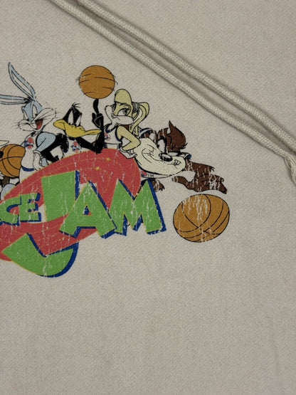 Retro Space Jam Beige Distressed Printed Hoodie Small