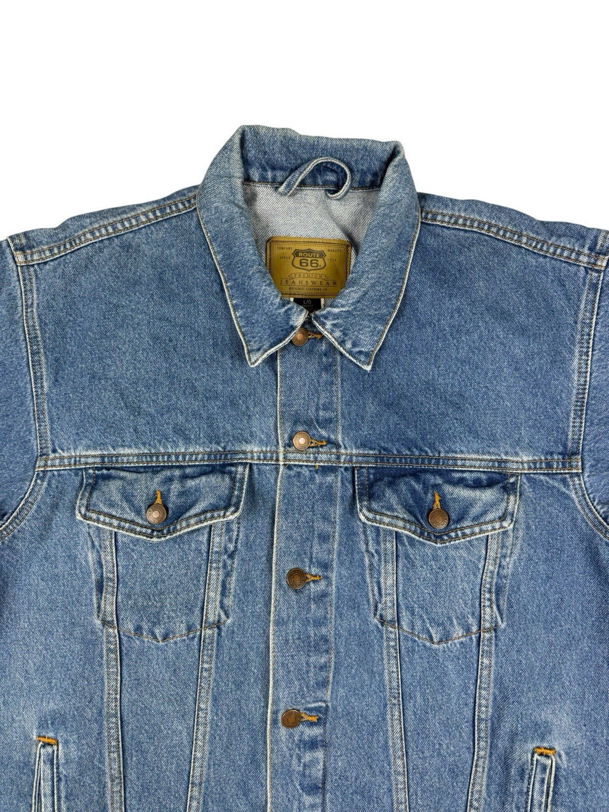 Route 66 Retro Light Blue Denim Y2K Jacket Large
