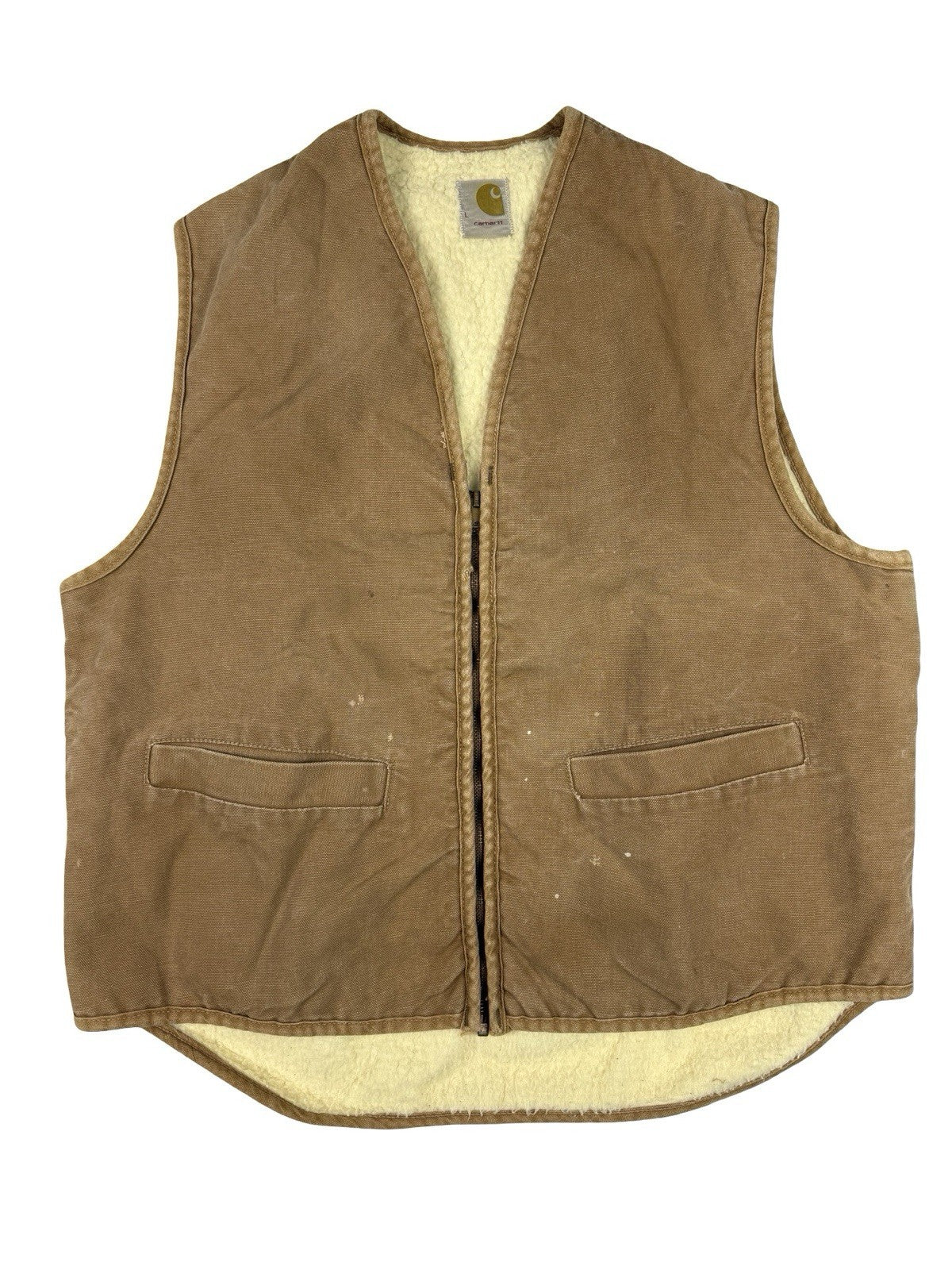 Carhartt Sherpa Lined 90s Beige Work Vest Gilet Body Warmer Large