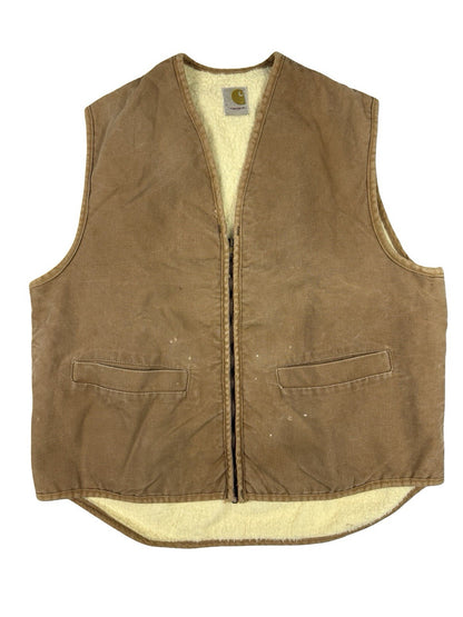 Carhartt Sherpa Lined 90s Beige Work Vest Gilet Body Warmer Large