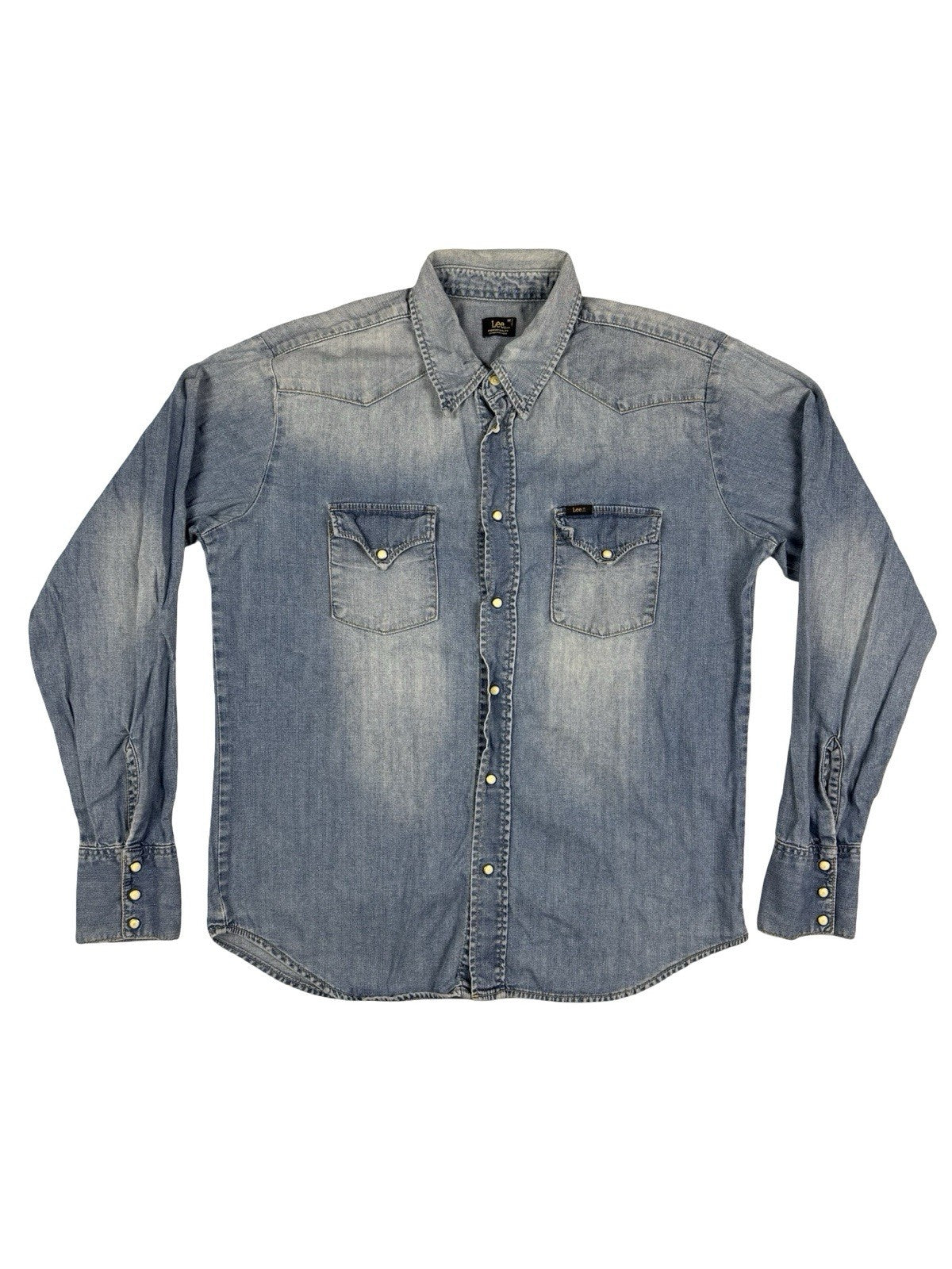 Lee Faded Blue Retro Pearl Snap Denim Western Shirt Medium