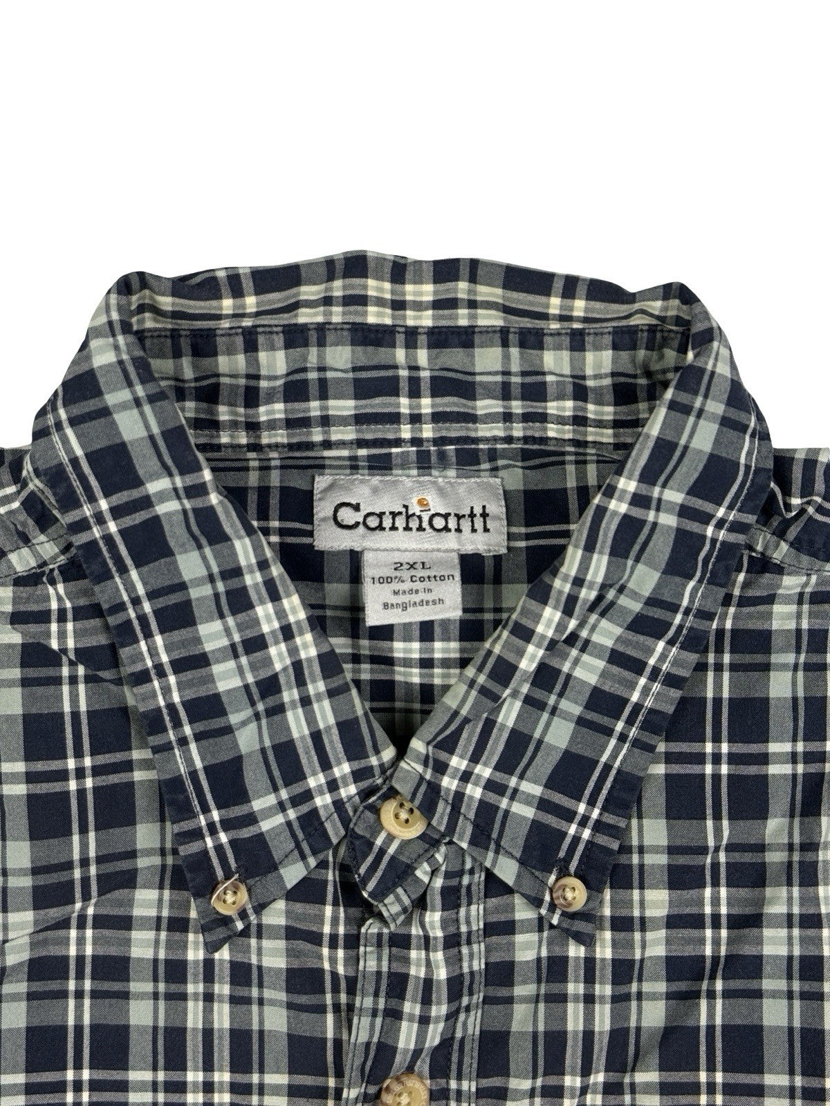 Carhartt Essential Blue Plaid Short Sleeve Button Cotton Shirt 2XL