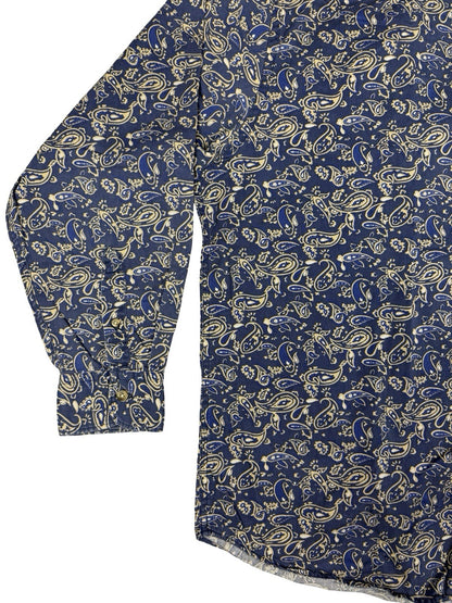 Club Room Retro Blue Cotton Paisley Shirt XL