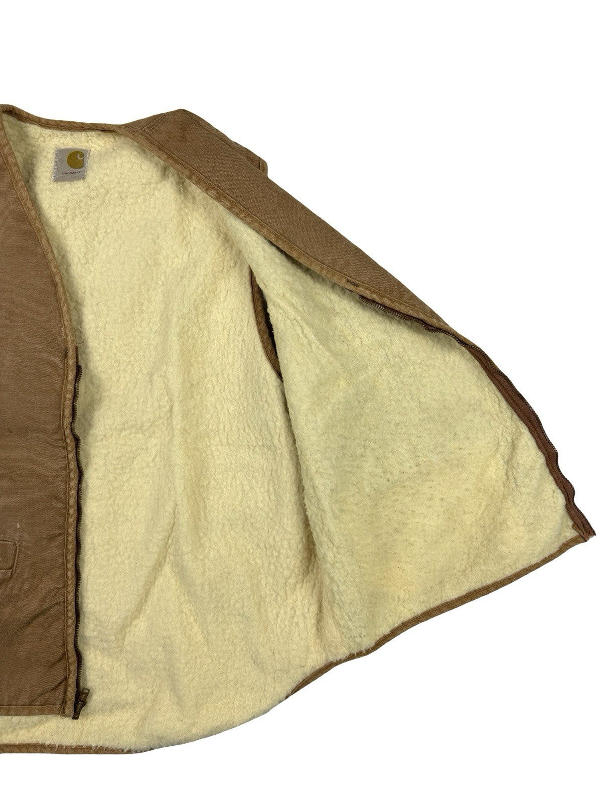 Carhartt Sherpa Lined 90s Beige Work Vest Gilet Body Warmer Large