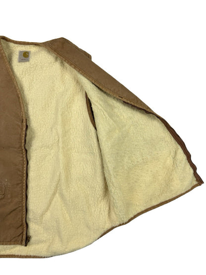 Carhartt Sherpa Lined 90s Beige Work Vest Gilet Body Warmer Large