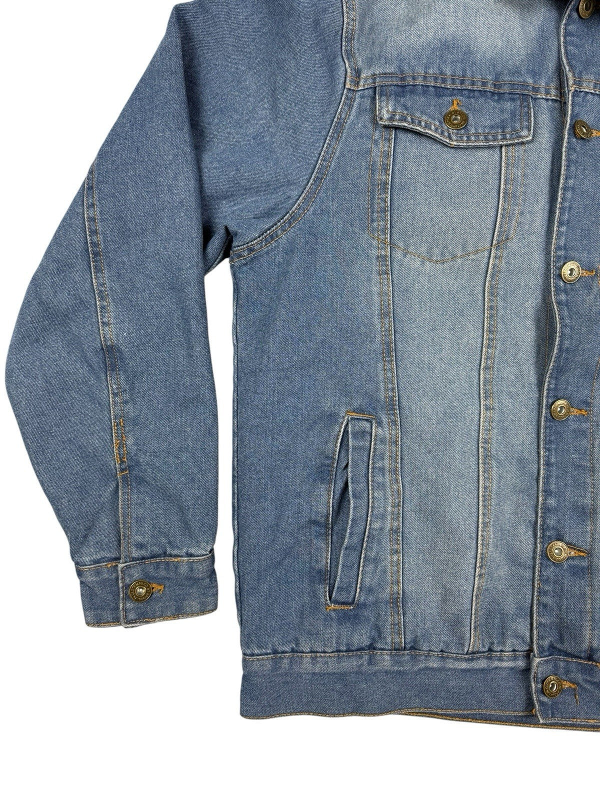 Brooklyn Cloth Retro Blue Shearling Lined Trucker Jacket Large