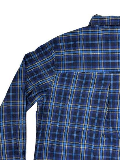 Chaps Blue Cotton Blend Plaid Collared Shirt Medium