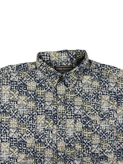 David Taylor Retro Multicolour Floral Pattern Short Sleeve Cotton Shirt Large