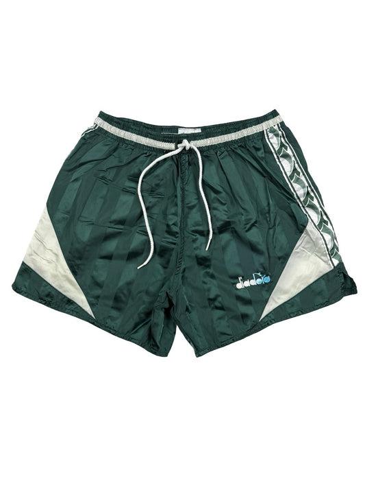 Diadora Vintage Green Striped Nylon Sport Shorts Small
