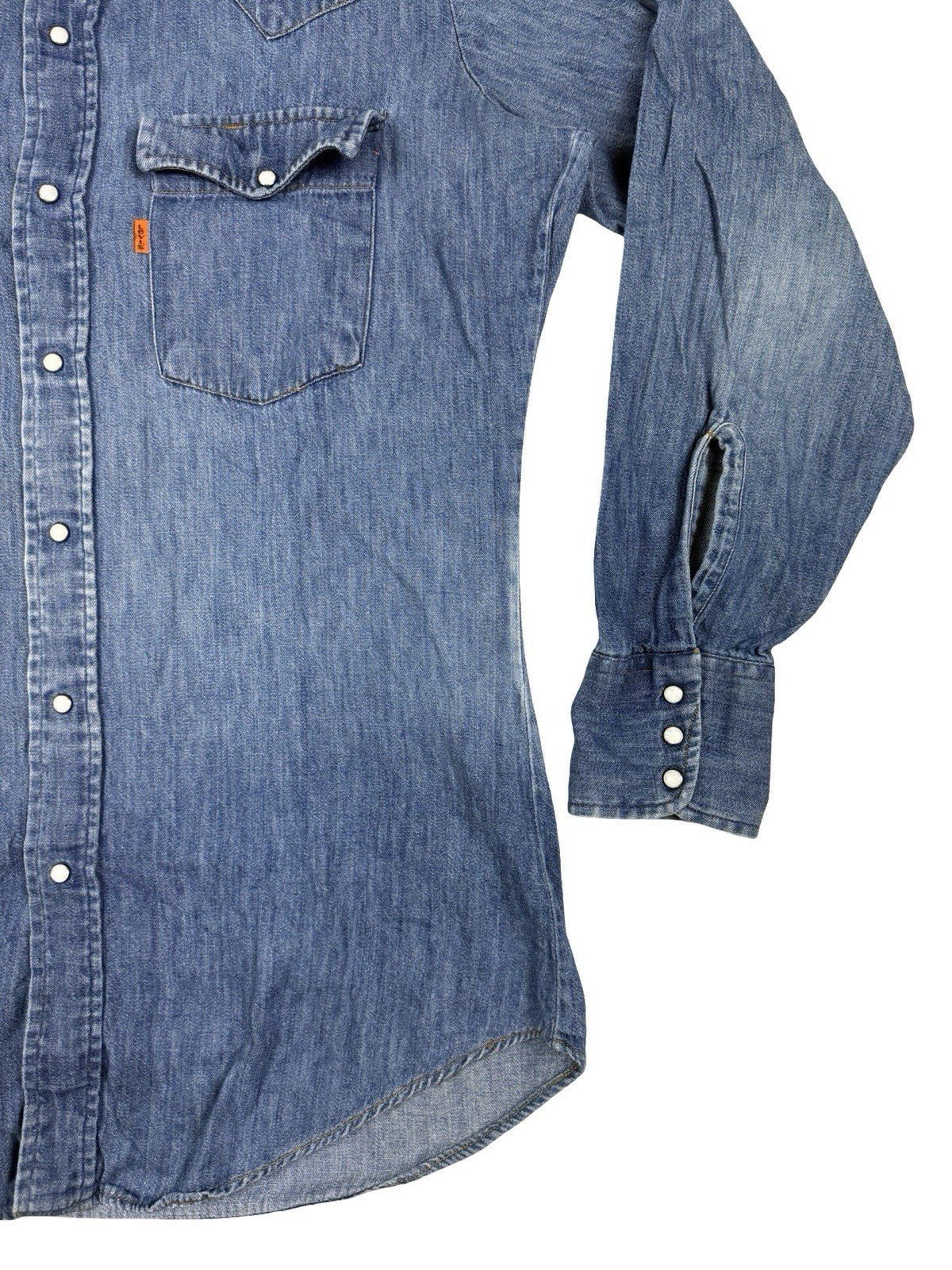 Levi's Vintage 70s Orange Tab Blue Chambray Pearl Snap Western Work Shirt Medium