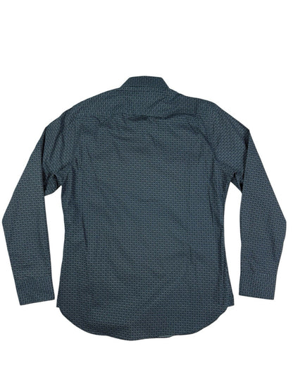 Gianni Feraud Blue Geometric Pattern Slim Fit Dress Shirt Medium (16in Collar)