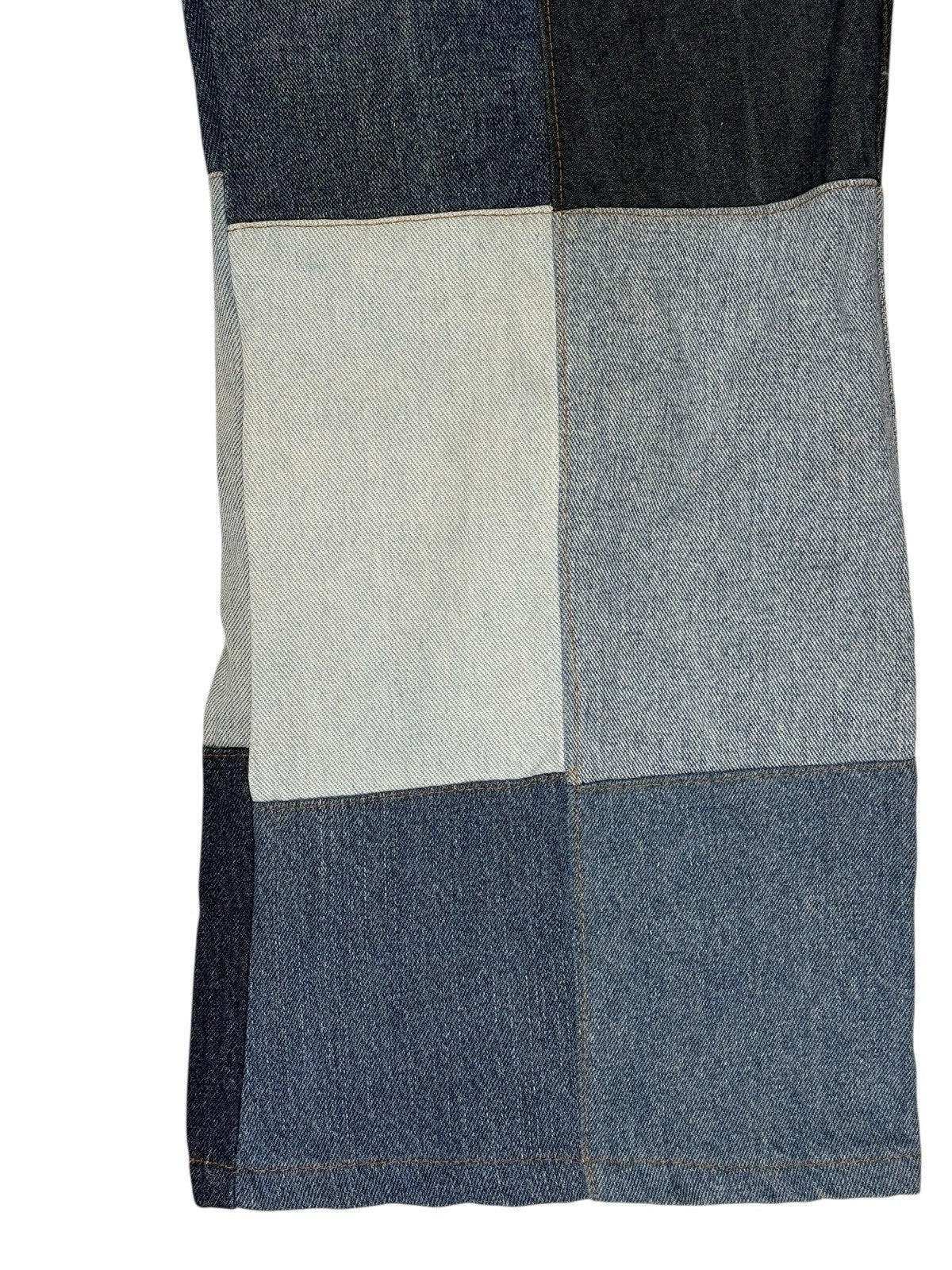 Unique Retro Patchwork Blue Denim Jeans 26W 28L Loose Fit