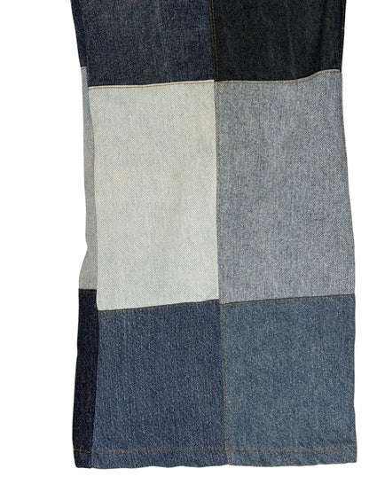 Unique Retro Patchwork Blue Denim Jeans 26W 28L Loose Fit