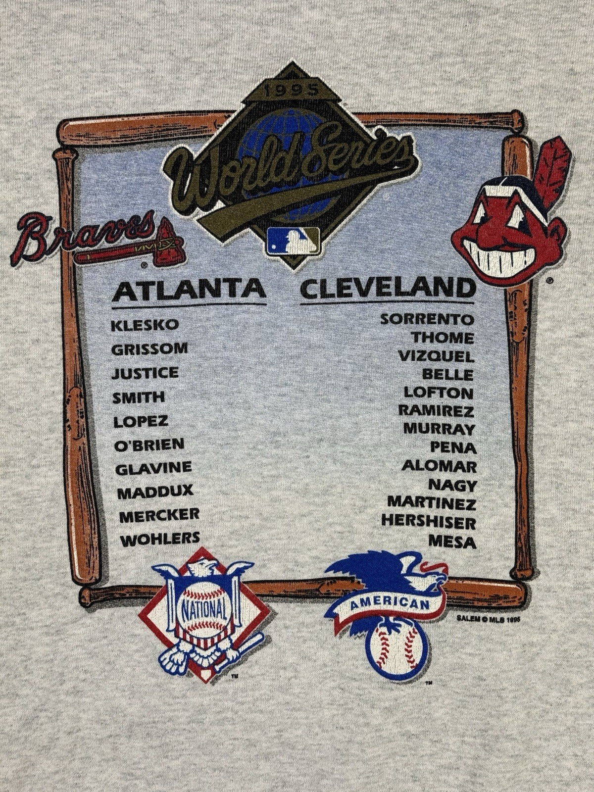 MLB Grey World Series 1995 Atlanta Braves Cleveland Indians Jumper XL