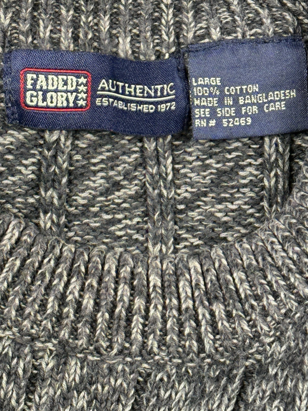 Faded Glory Heather Grey Cotton Knit Jumper Large