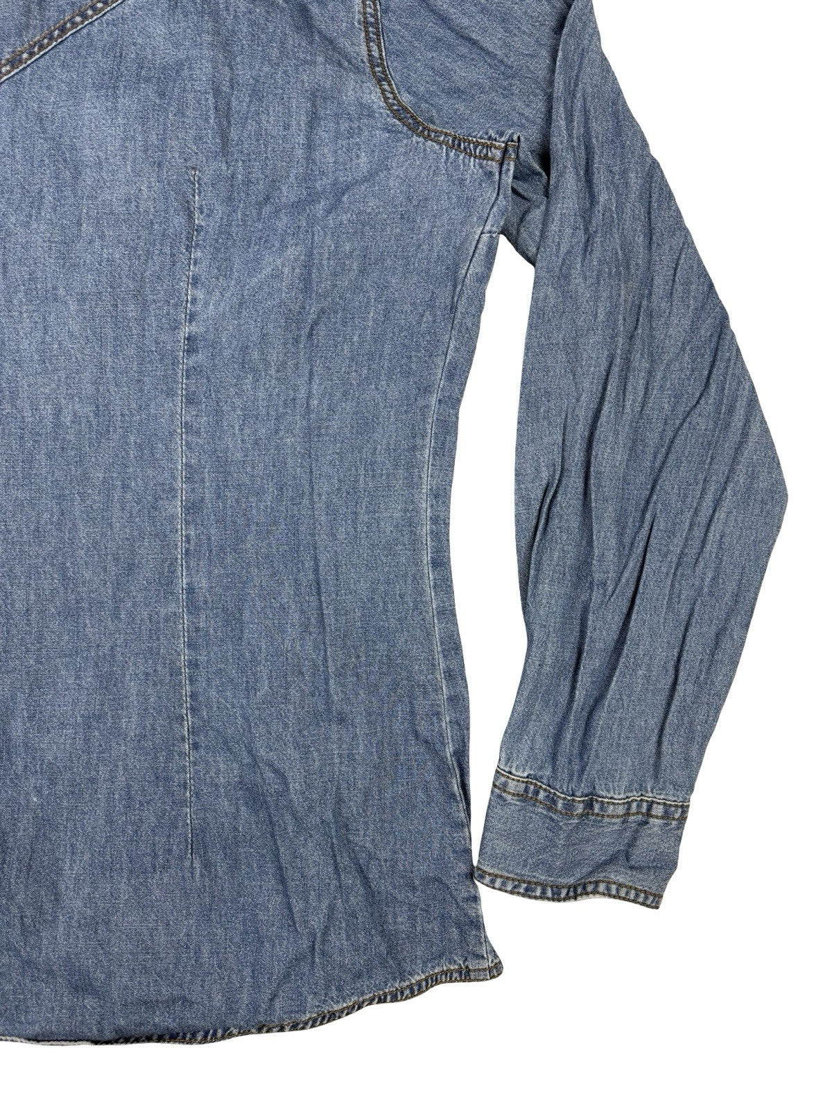 Wrangler Retro Blue Pearl Snap Western Cotton Shirt Women's Large