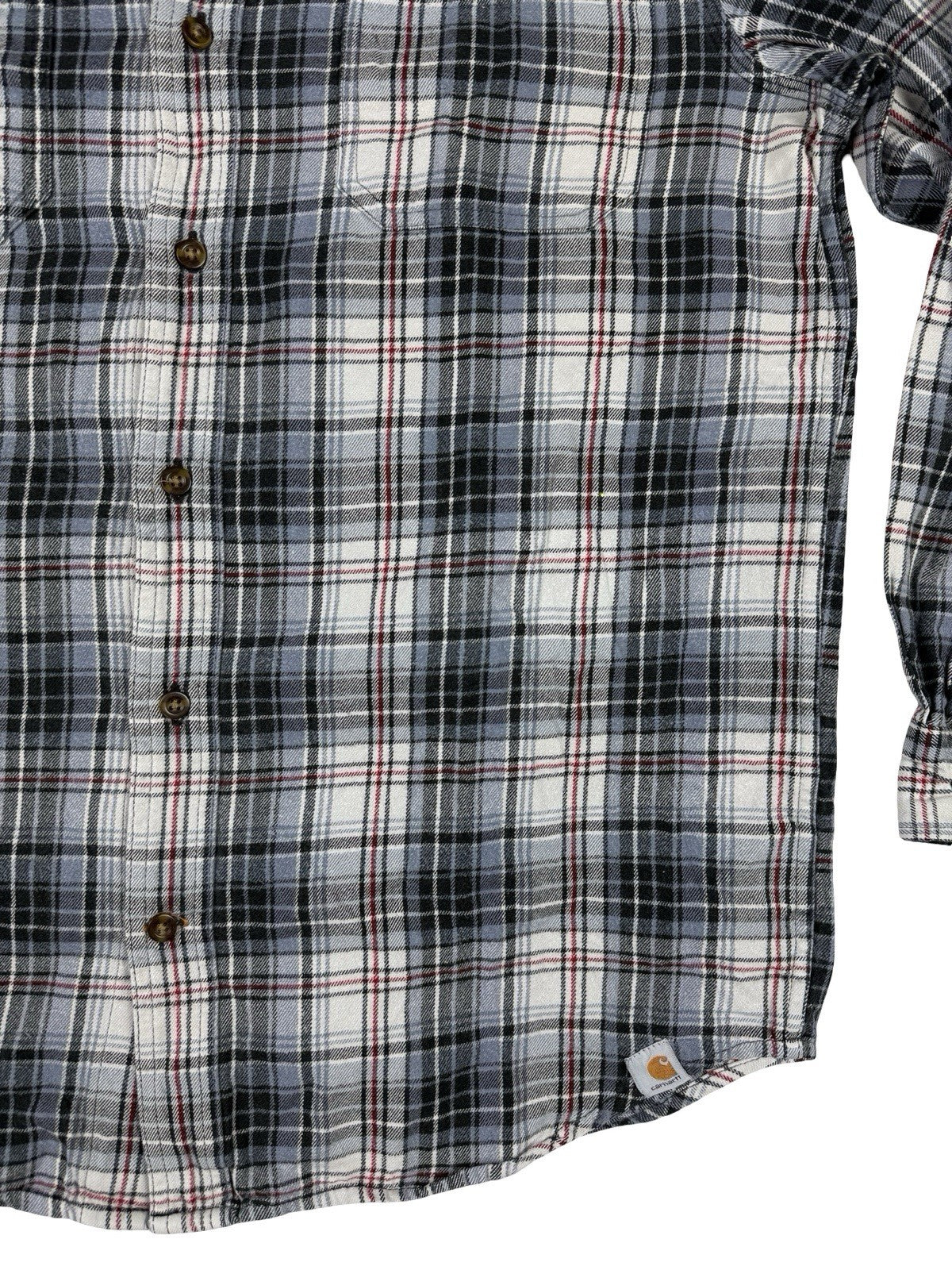 Carhartt Trumbull Grey Plaid Flannel Cotton Shirt Large Relaxed Fit Regular