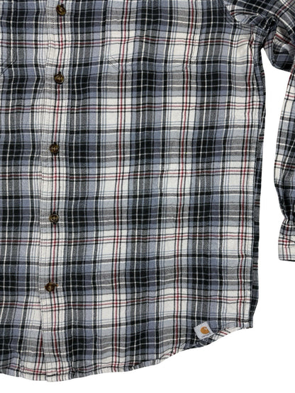 Carhartt Trumbull Grey Plaid Flannel Cotton Shirt Large Relaxed Fit Regular